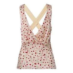 Khaite Crossover Back Satin Surplice Floral Top Womens Size 10 Cottagecore Boho